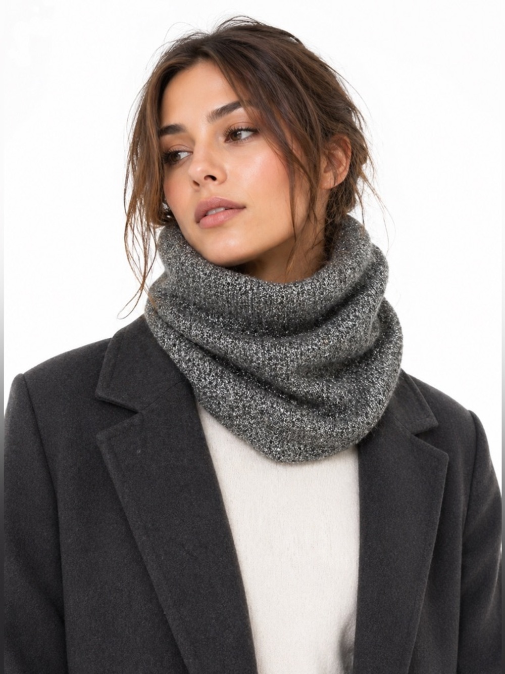 Balenciaga Gray Mohair Knit Cowl Neck Warmer OS